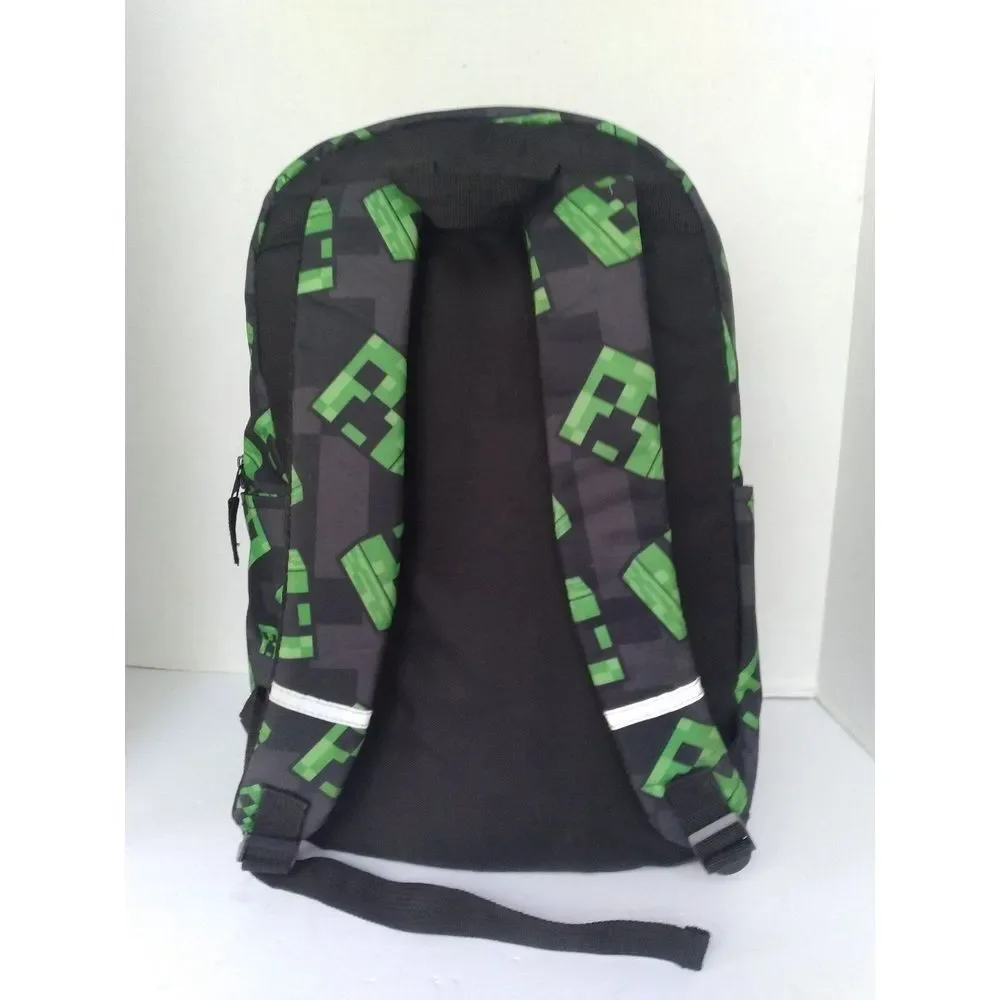 Minecraft Creeper Backpack Kids‎ School Travel Bag Green Black Pattern